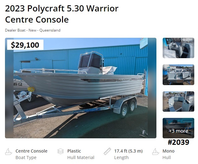 2039 Polycraft 530 Warrior Cc Light Grey Boat & Trailer